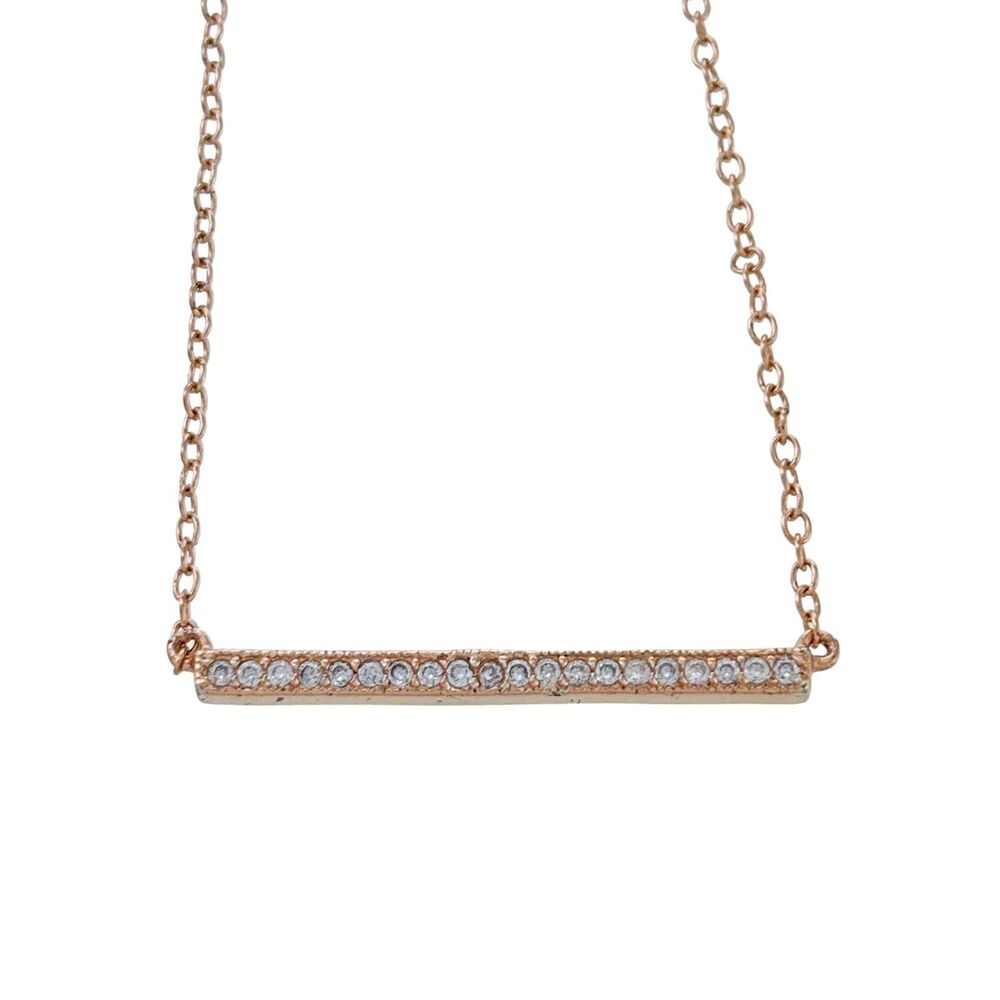 Vintage Rose Gold-Tone Sterling Silver 925 Cubic Zirconia Bar Necklace | 16"-17"